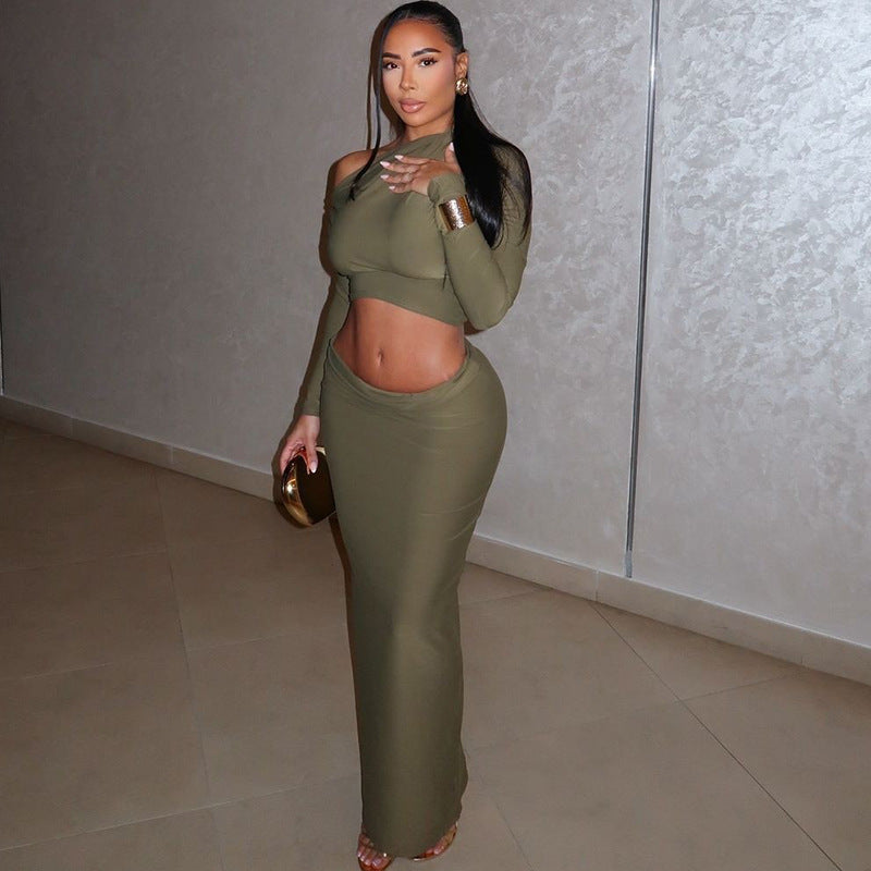 Cleo Set | Long Skirt & Long-Sleeve Crop Top