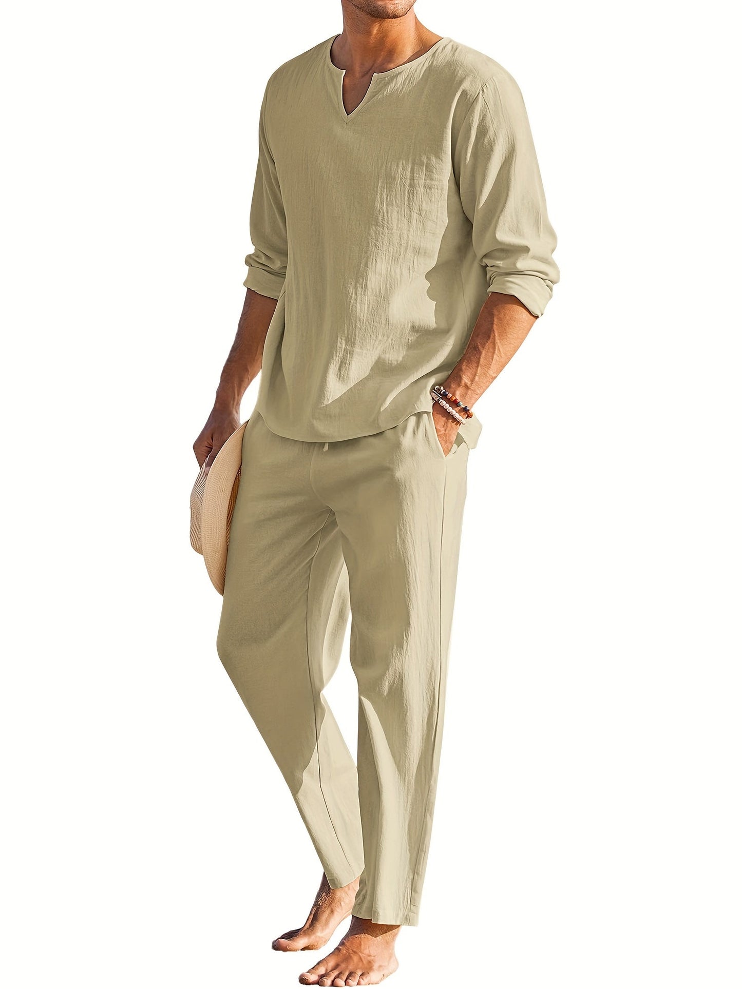 Rowan | Classic Long Sleeve Notched-Neck with Pants Outfit Set
