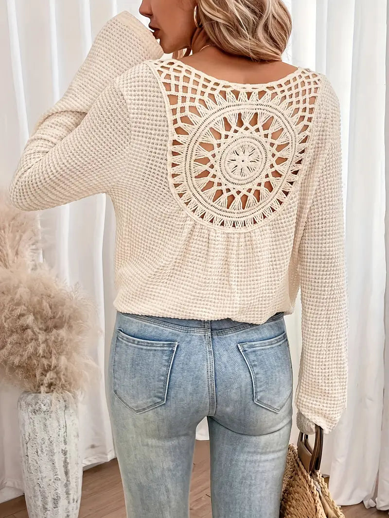 Celina | Women V-Neck Patterned Back Long Cuffed Sleeve Sweater