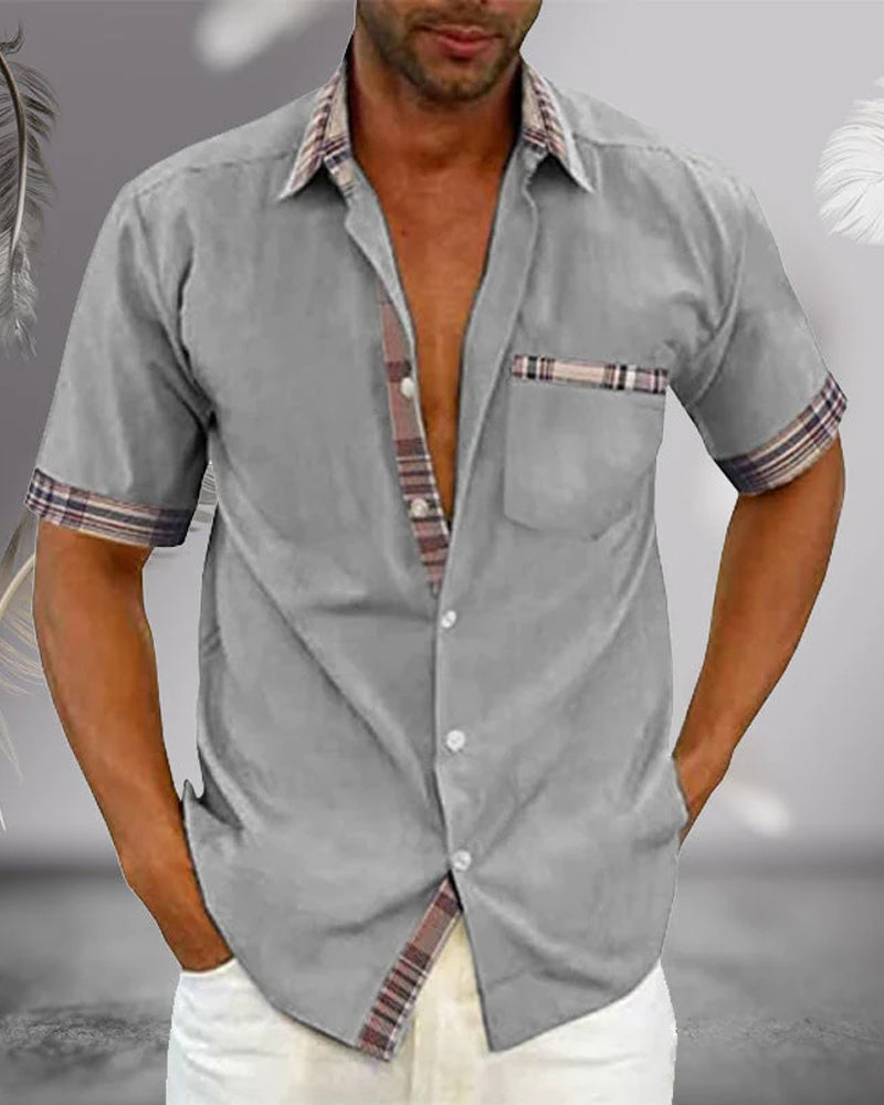 Hayden | Elegant Short Sleeve with Checkered Details Shirt