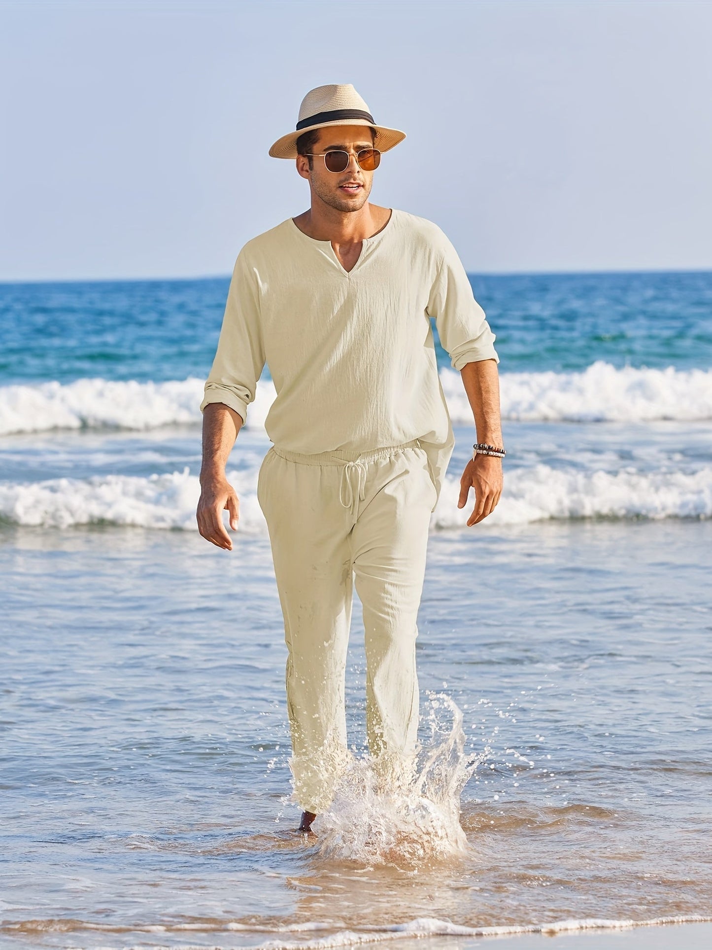 Rowan | Classic Long Sleeve Notched-Neck with Pants Outfit Set