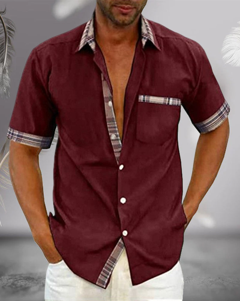 Hayden | Elegant Short Sleeve with Checkered Details Shirt