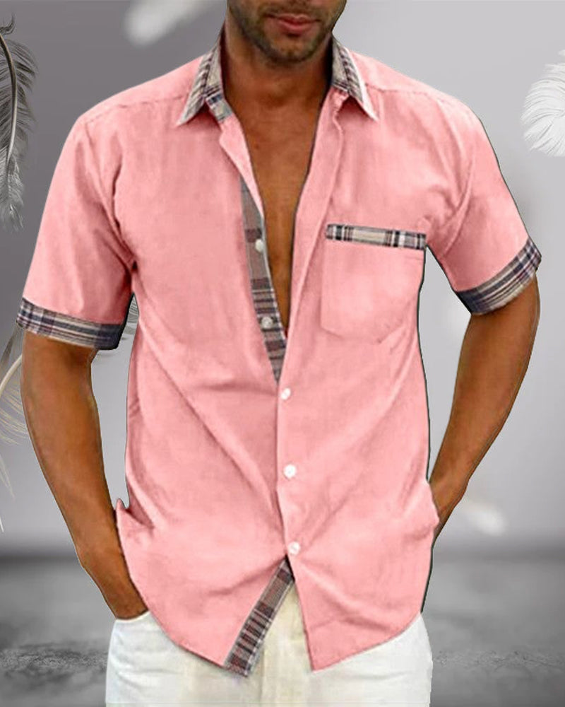 Hayden | Elegant Short Sleeve with Checkered Details Shirt