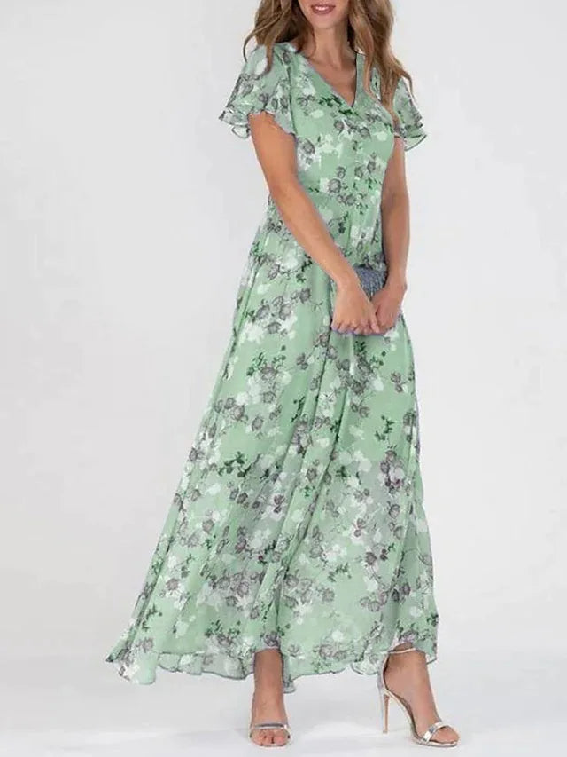 Faya | Floral Summer Dress with Ruffle Sleeves - Motheero