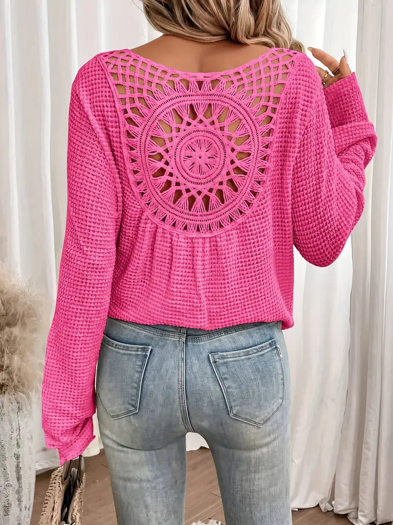 Celina | Women V-Neck Patterned Back Long Cuffed Sleeve Sweater