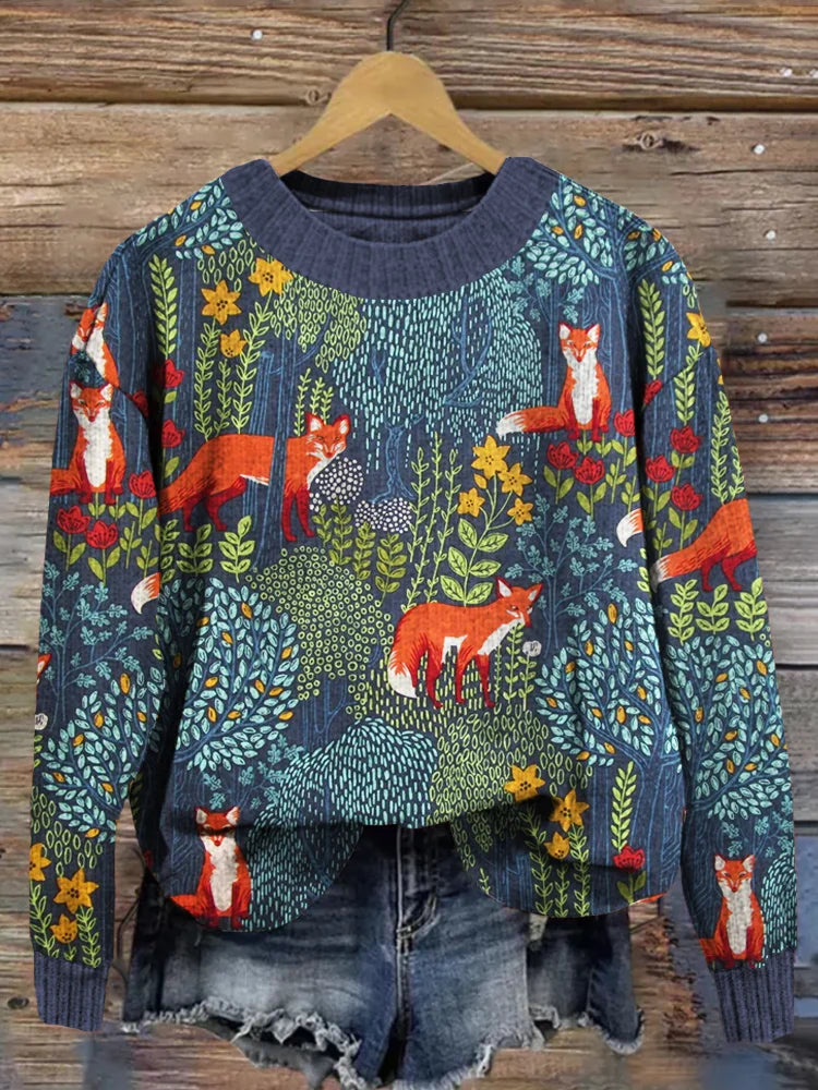 Noelle | Women Forest Fox Design Sweater