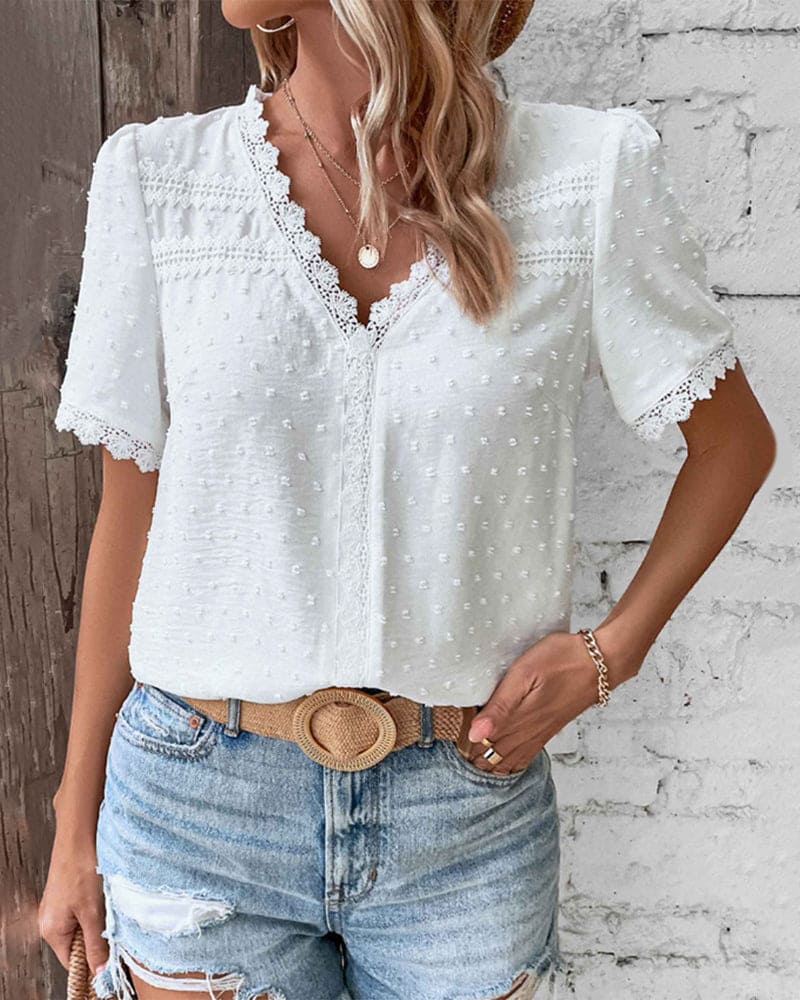 Clara | Lace V‑Neck Blouse - Motheero