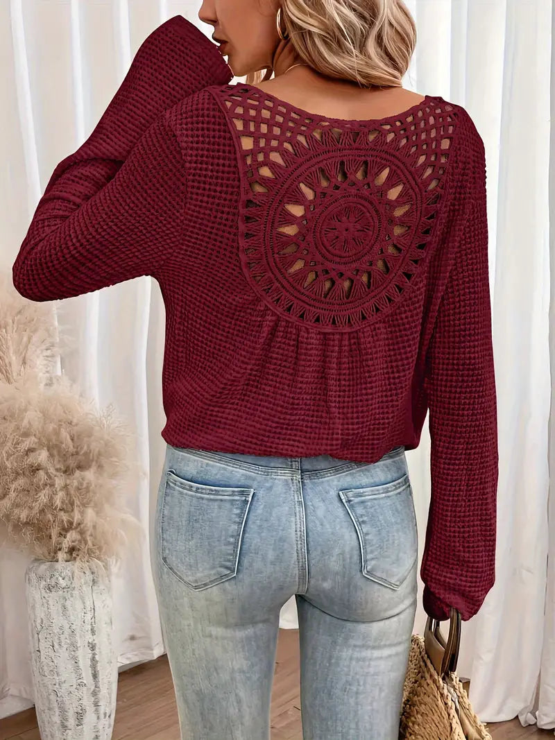 Celina | Women V-Neck Patterned Back Long Cuffed Sleeve Sweater