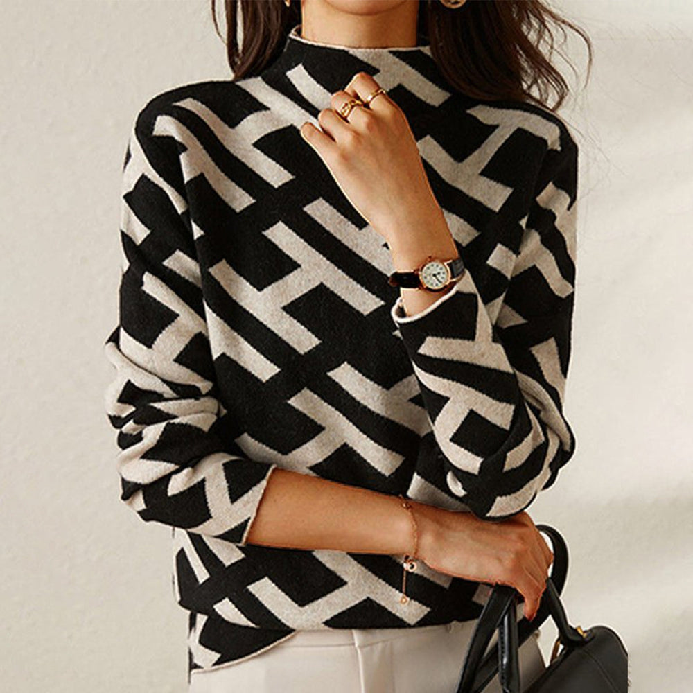 Talia | Stylish H-Pattern with Mini Turtleneck Sweater