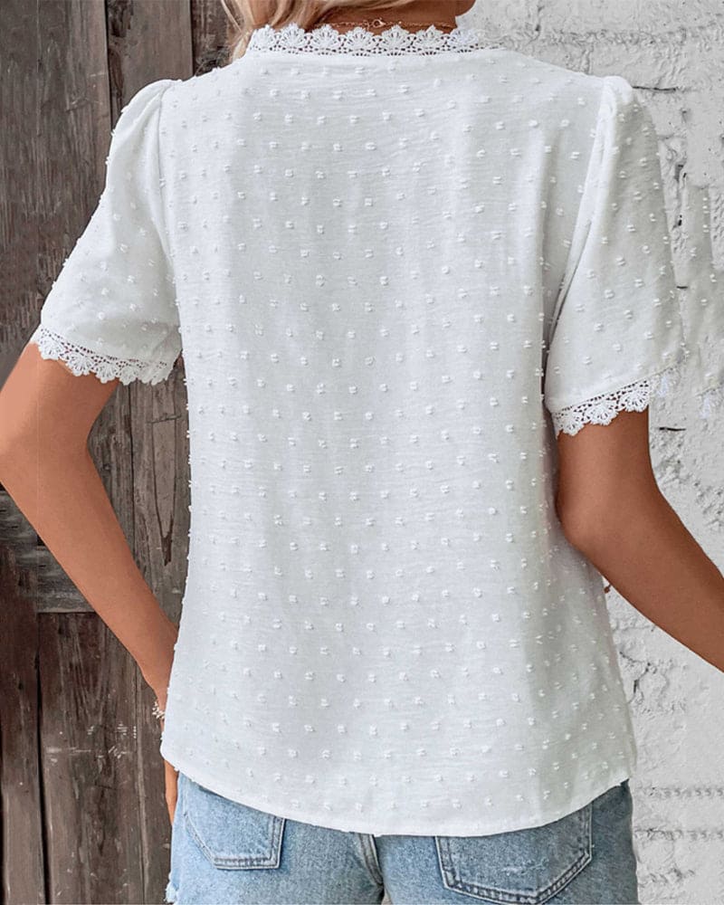 Clara | Lace V‑Neck Blouse - Motheero