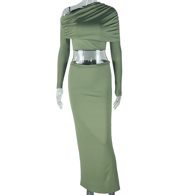 Cleo Set | Long Skirt & Long-Sleeve Crop Top