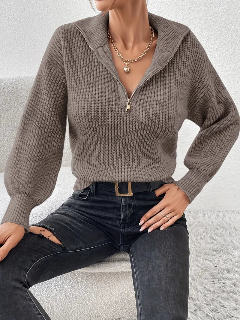 Lina | Women Half Zip Notched Knit Sweater