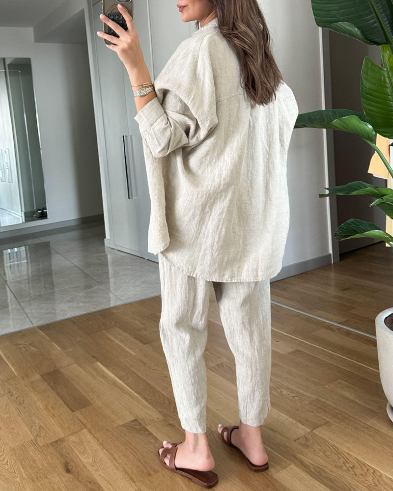 Aurora | Relaxed Button‑Up Shirt & Pants Set - Motheero