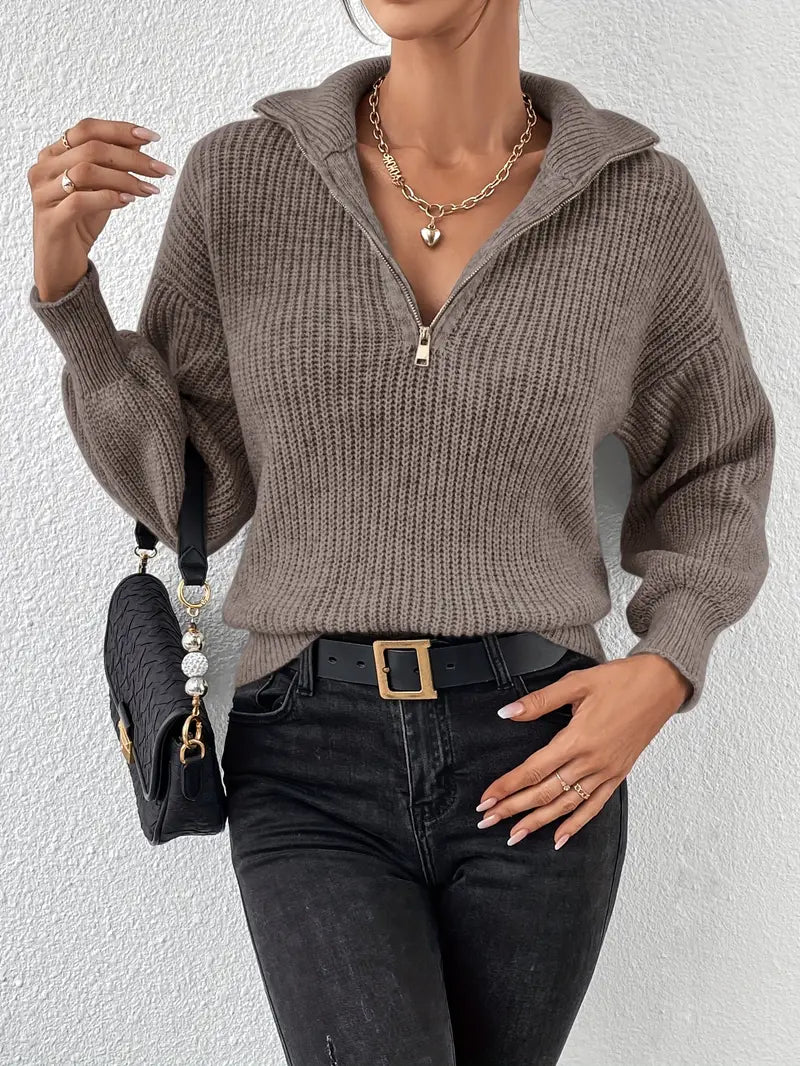 Lina | Women Half Zip Notched Knit Sweater