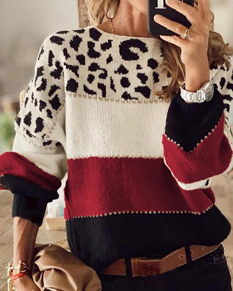 Reina | Women Striped Leopard Print Sweatshirt