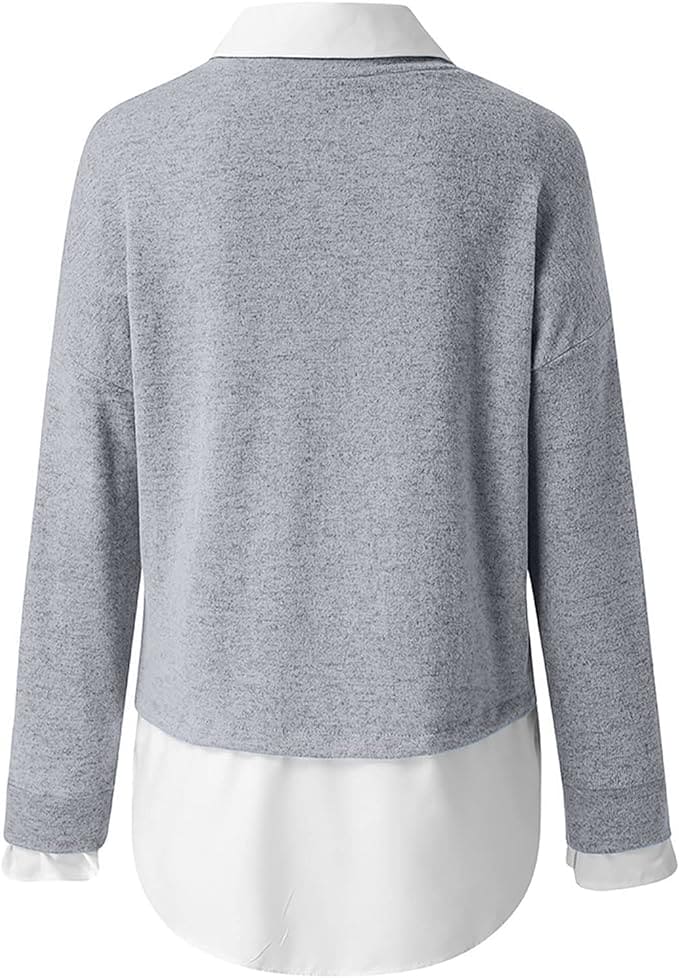 Bessie | Women Double‑Layer Top Sweater With Shirt Collar