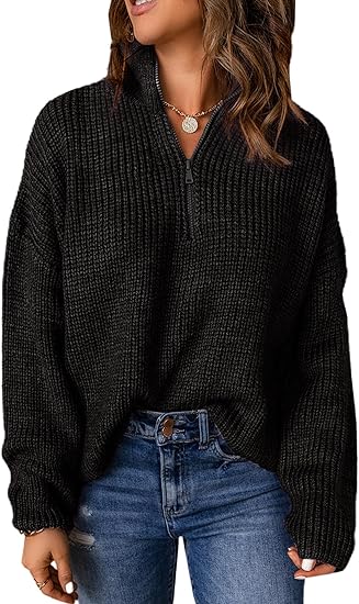 Nerina | High Stand Collar Zip Neck Long Sleeve Pullover