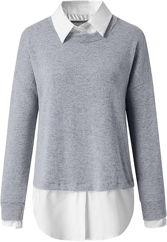 Bessie | Women Double‑Layer Top Sweater With Shirt Collar