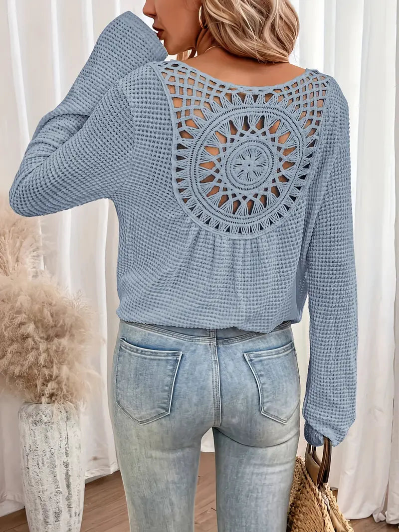 Celina | Women V-Neck Patterned Back Long Cuffed Sleeve Sweater