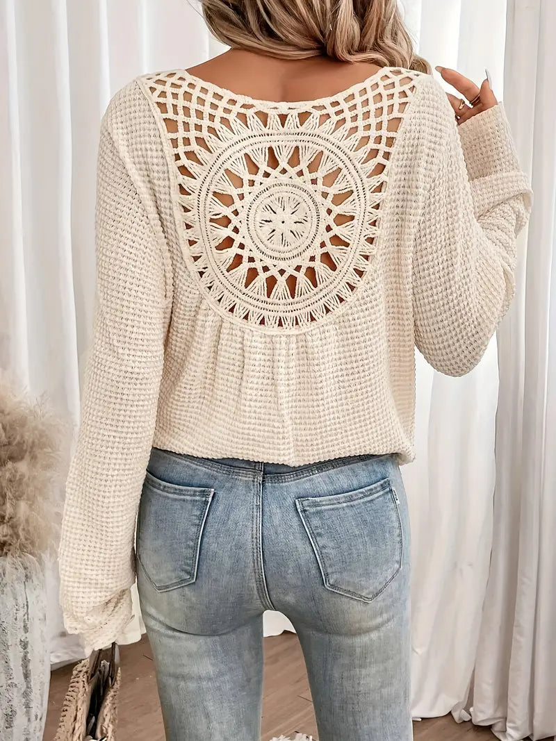 Celina | Women V-Neck Patterned Back Long Cuffed Sleeve Sweater