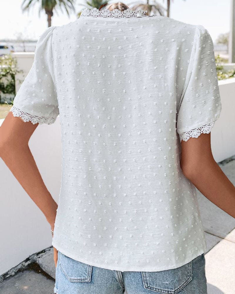 Clara | Lace V‑Neck Blouse - Motheero