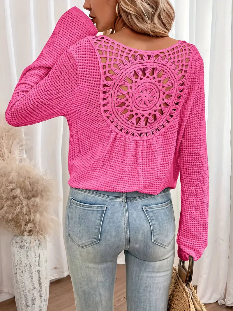 Celina | Women V-Neck Patterned Back Long Cuffed Sleeve Sweater