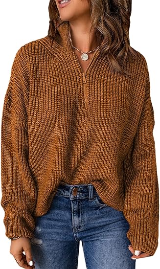 Nerina | High Stand Collar Zip Neck Long Sleeve Pullover