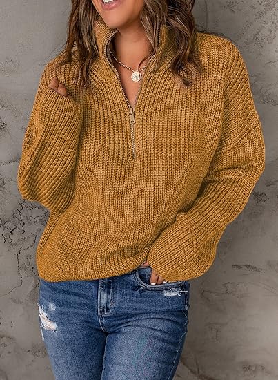 Nerina | High Stand Collar Zip Neck Long Sleeve Pullover