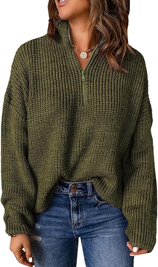 Nerina | High Stand Collar Zip Neck Long Sleeve Pullover