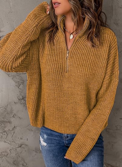 Nerina | High Stand Collar Zip Neck Long Sleeve Pullover