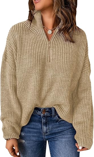 Nerina | High Stand Collar Zip Neck Long Sleeve Pullover