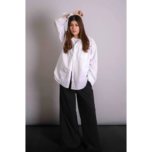 Luna | White Textured Oversized Shirt