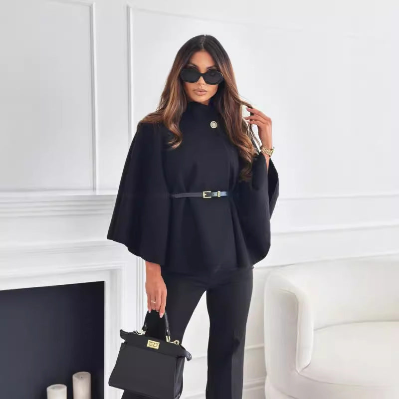 Elara | Belted Flared Poncho - Motheero