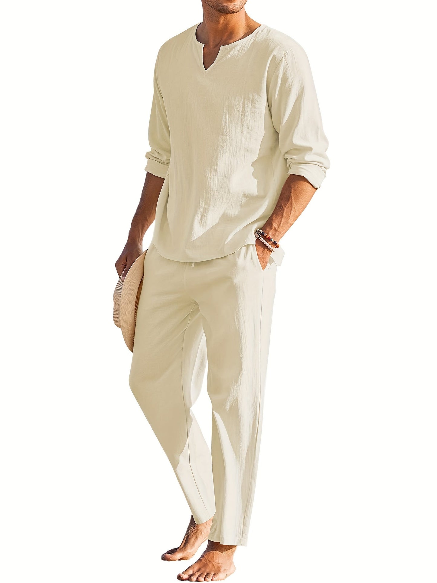 Rowan | Classic Long Sleeve Notched-Neck with Pants Outfit Set