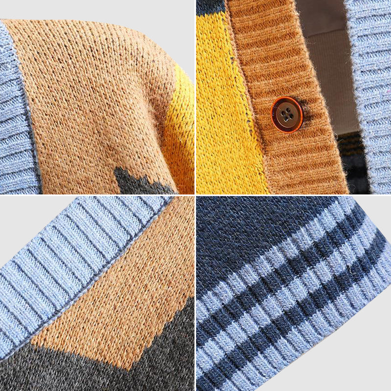 Felix | 90s Patchwork Cardigan — Bold Colorblock Knit for Everyday Expression