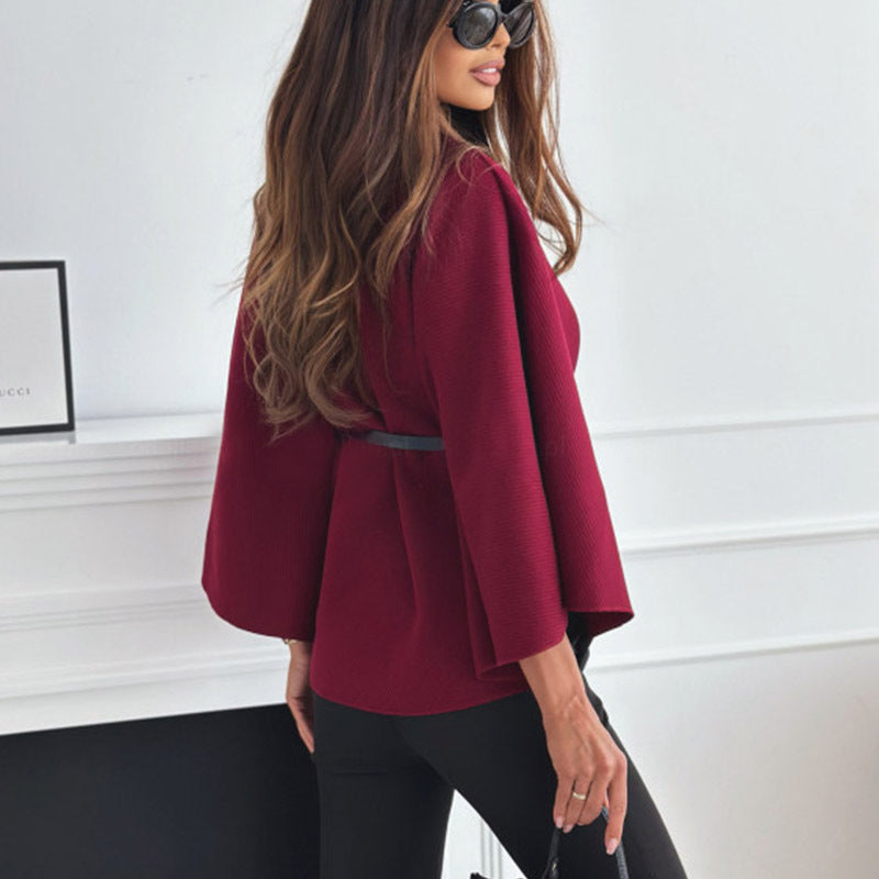 Elara | Belted Flared Poncho - Motheero