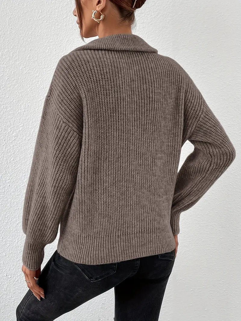 Lina | Women Half Zip Notched Knit Sweater