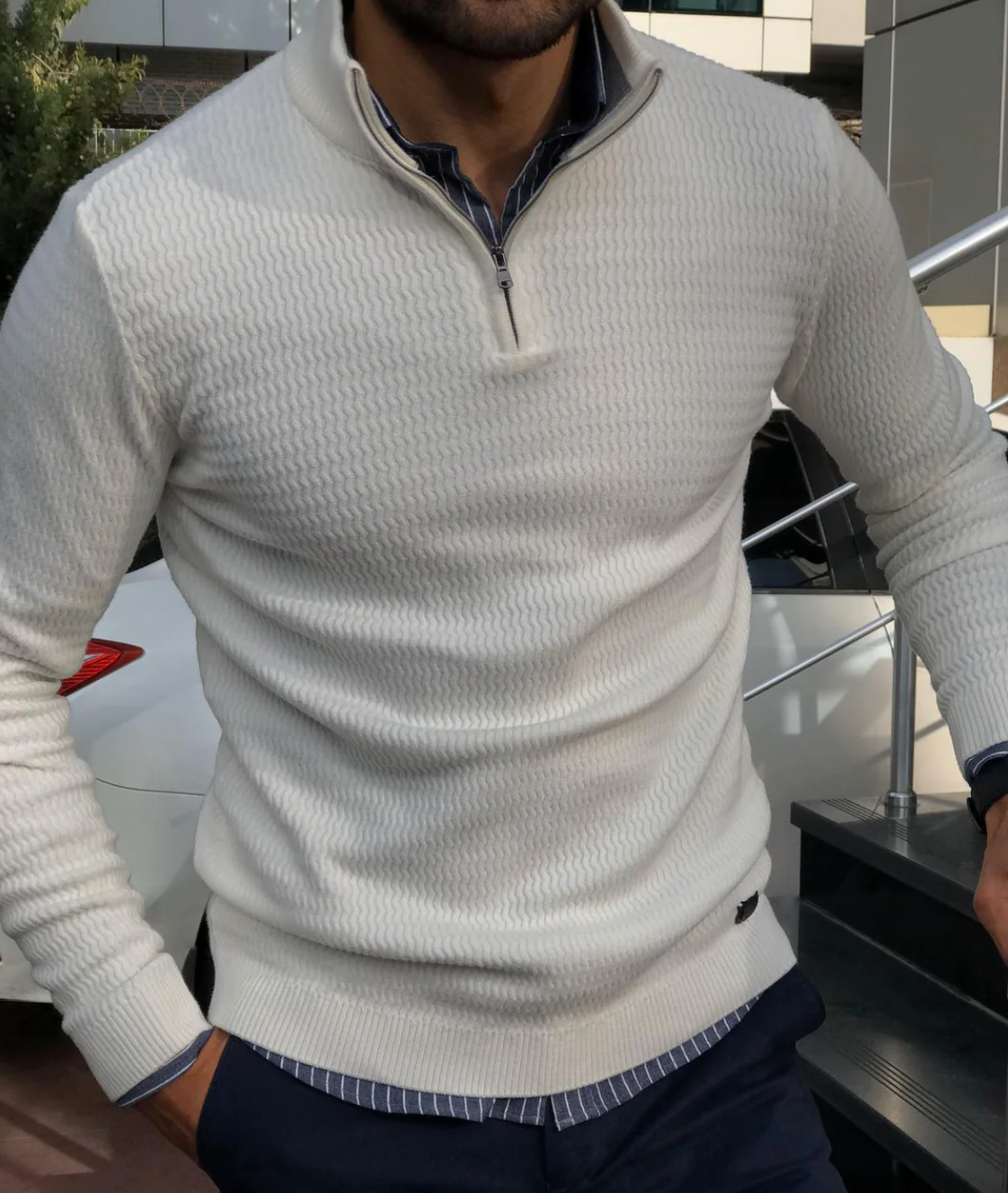 Bunner | Quarter-Zip Ribbed Knit Sweater