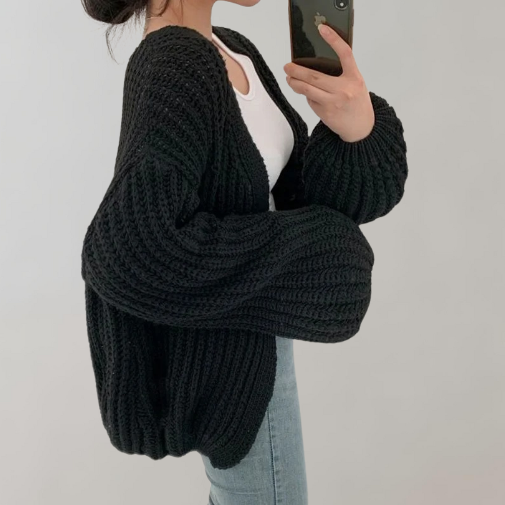 Reva | Chunky Knit Winter Cardigan with Wide Long Sleeves