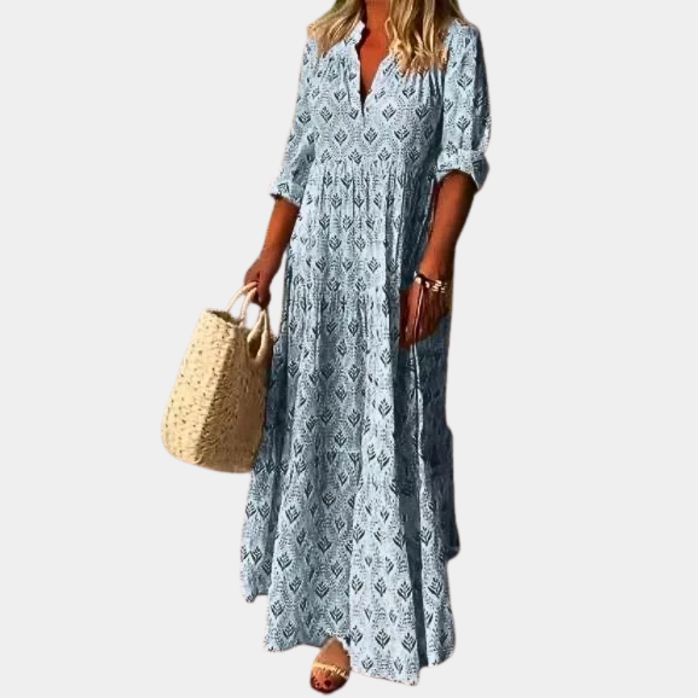 Marina | Elegant Leaf Print Maxi Dress - Motheero