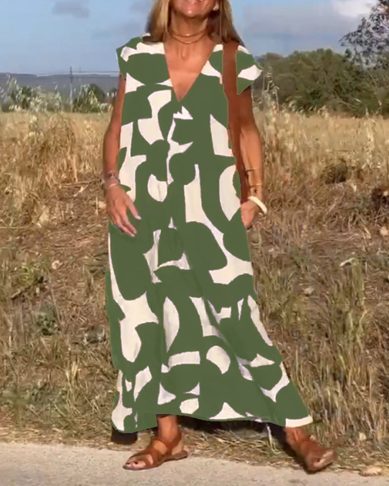 Lina | Printed V-Neck Maxi Dress - Motheero