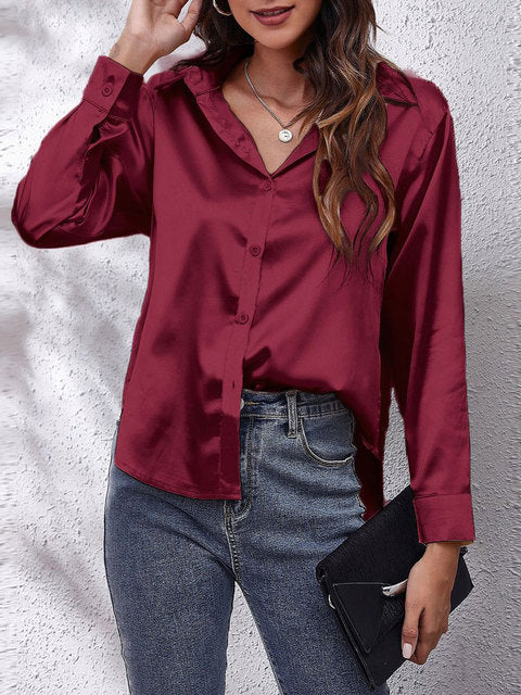 Karen | Classic Satin Long‑Sleeve Blouse for Women