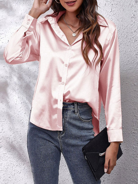Karen | Classic Satin Long‑Sleeve Blouse for Women