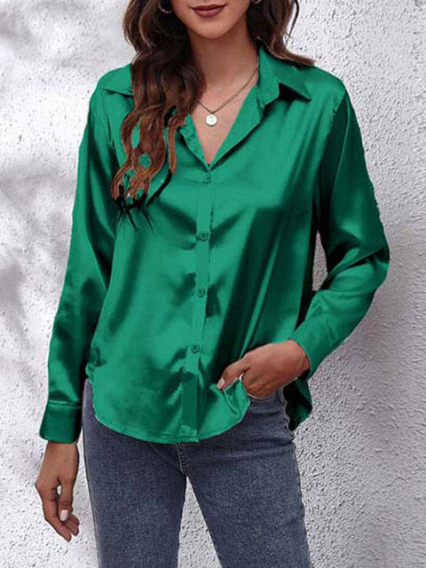 Karen | Classic Satin Long‑Sleeve Blouse for Women