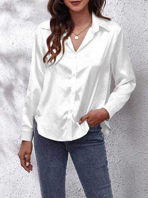 Karen | Classic Satin Long‑Sleeve Blouse for Women