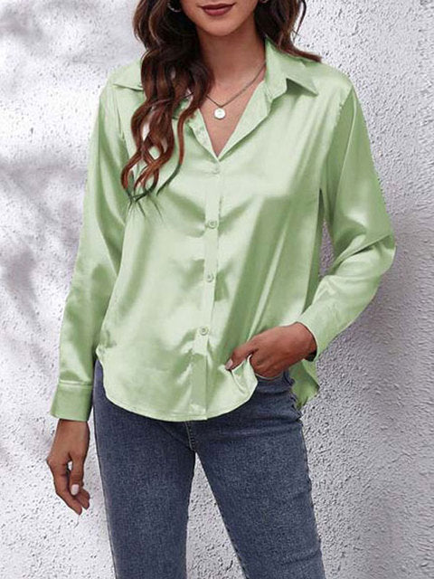 Karen | Classic Satin Long‑Sleeve Blouse for Women