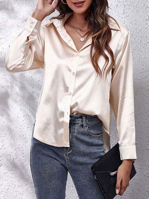 Karen | Classic Satin Long‑Sleeve Blouse for Women