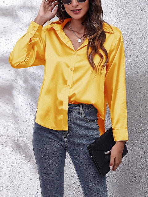 Karen | Classic Satin Long‑Sleeve Blouse for Women