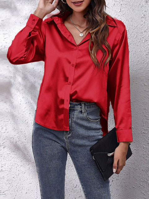 Karen | Classic Satin Long‑Sleeve Blouse for Women