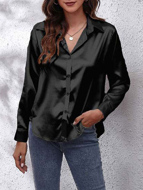 Karen | Classic Satin Long‑Sleeve Blouse for Women
